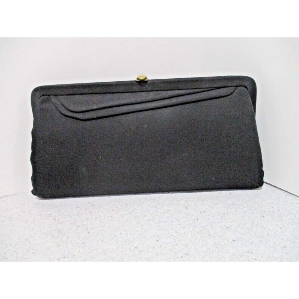 *Vintage RETRO Black Envelope Clutch Pour de Soie Evening Wristlet w Strap